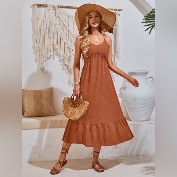 Swiss Dot Sleeveless Midi Dress Casual - Picture 5 of 6